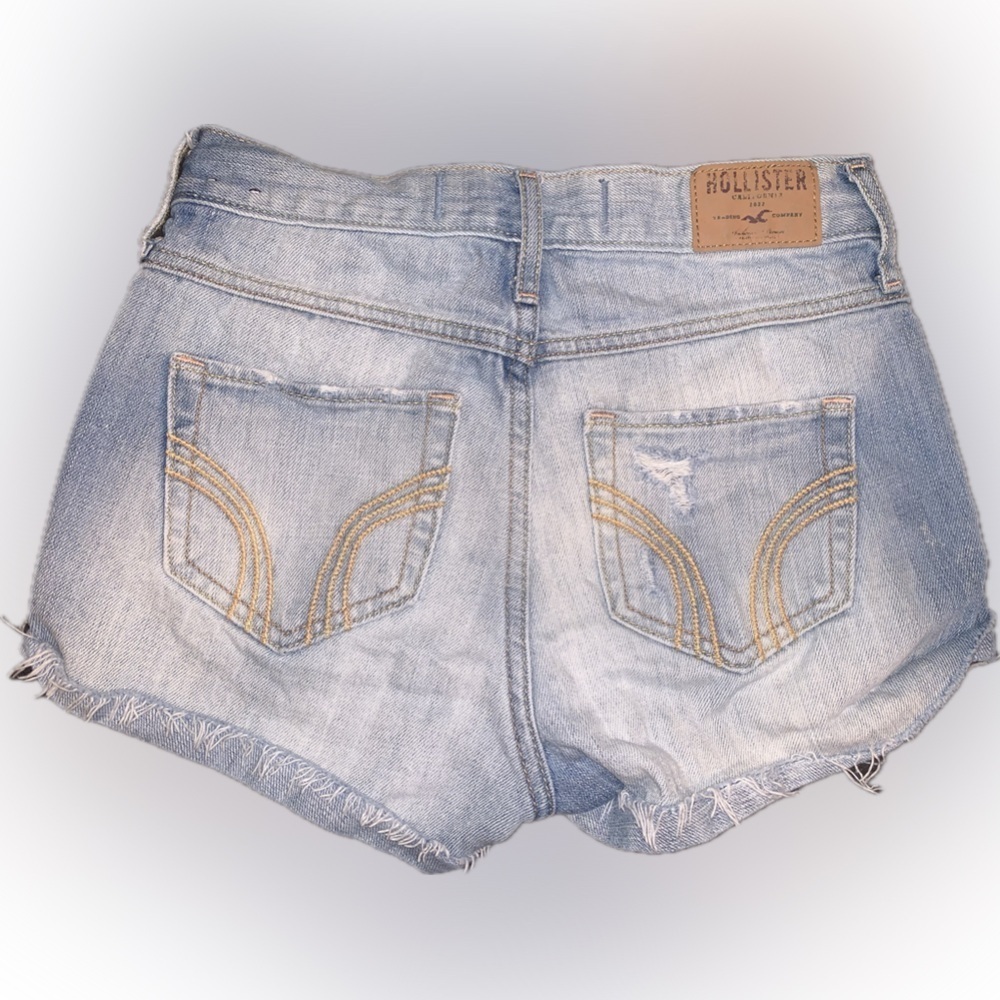Hollister Y2K Light Blue Distressed Cuffed Denim Jean Short Shorts 0 24 - Picture 8 of 9